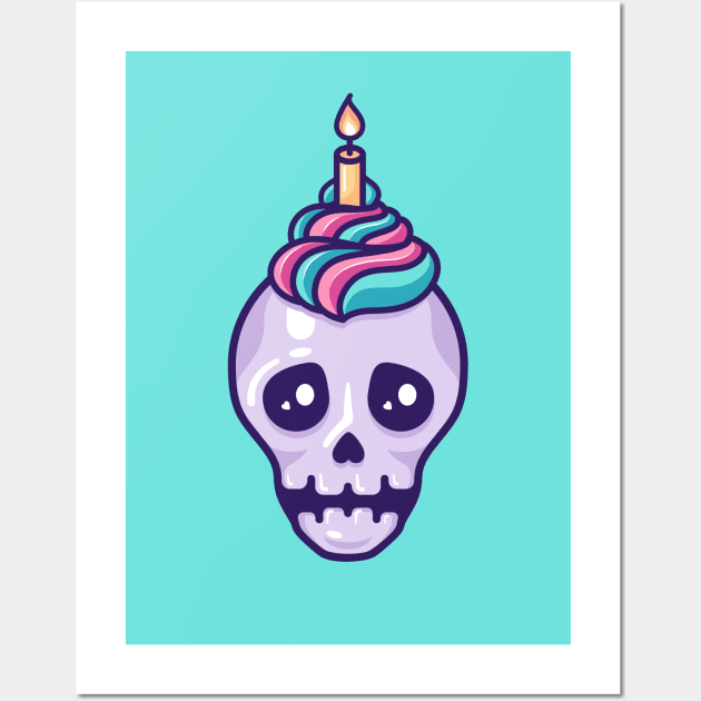 Skull with icing and birthday candle Wall Art by Sugar & Bones